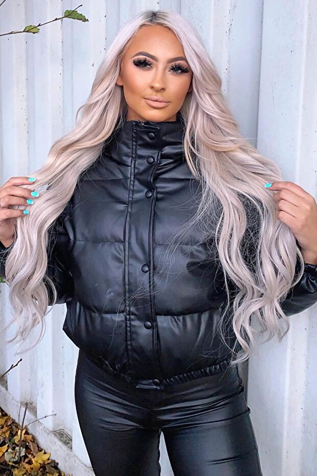 Siyah Kadın Crop Basic Deri Mont Mg1380 - 6