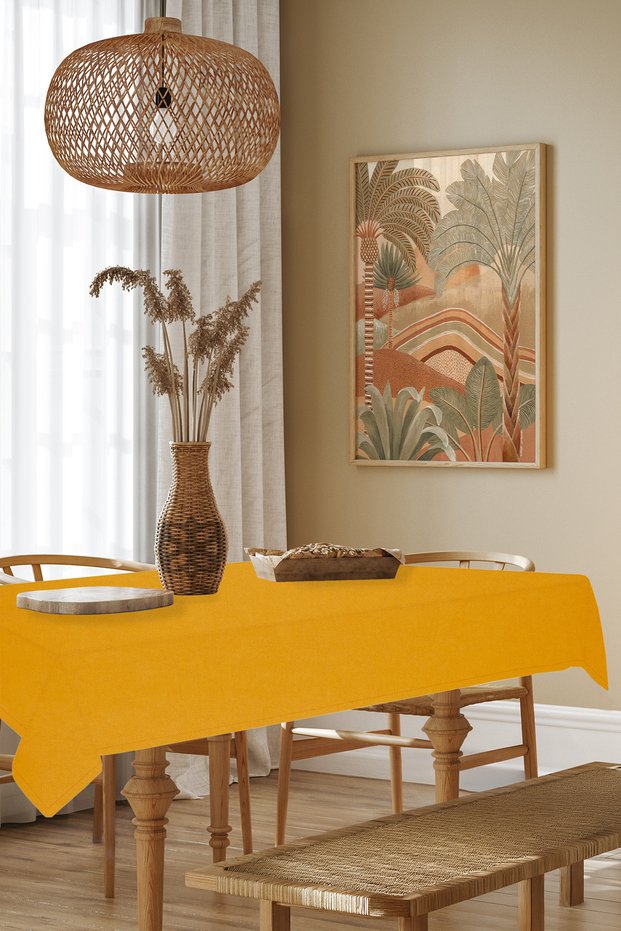 Tablecloth - Velvet Textured Series Yellow Care Free (Stain-Proof and Non-Wrinkle) Tablecloth