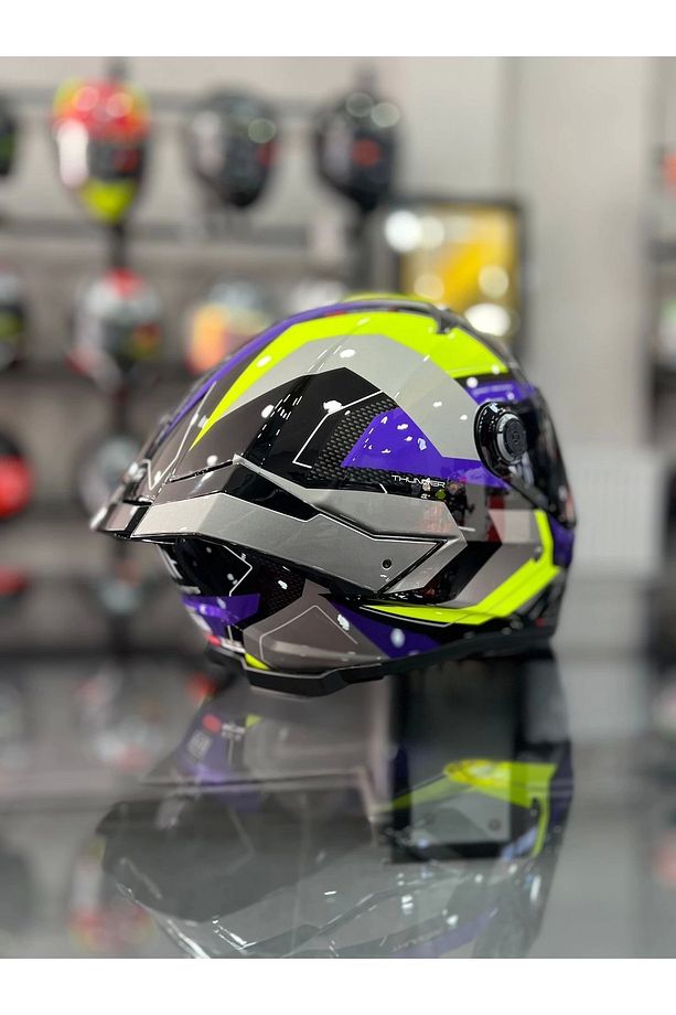 Helmets Kask Mt Thunder 4 Sv Valıant B2 Parlak Gri Mor ŞEFFAF VİZÖR - 5