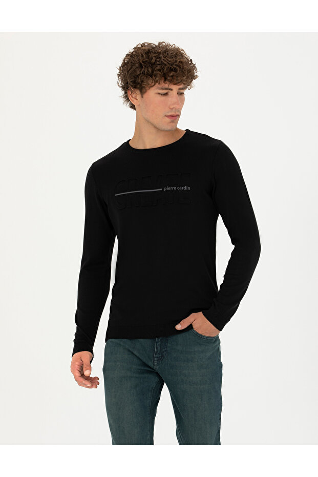 Black Slim Fit Crew Neck Sweater 50278025-Vr046