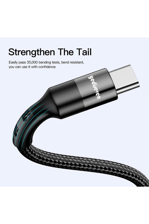 Usb A to Type C Halat Örgü Hızlı Şarj Veri Aktarma Kablosu Siyah 1 Metre - 3