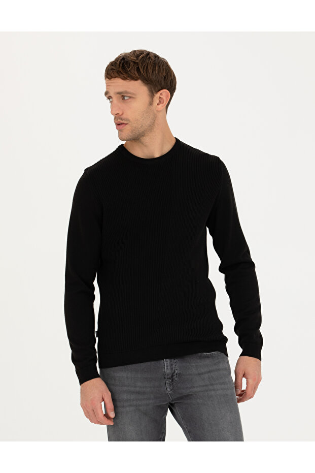 Black Slim Fit Crew Neck Sweater 50281823-Vr046
