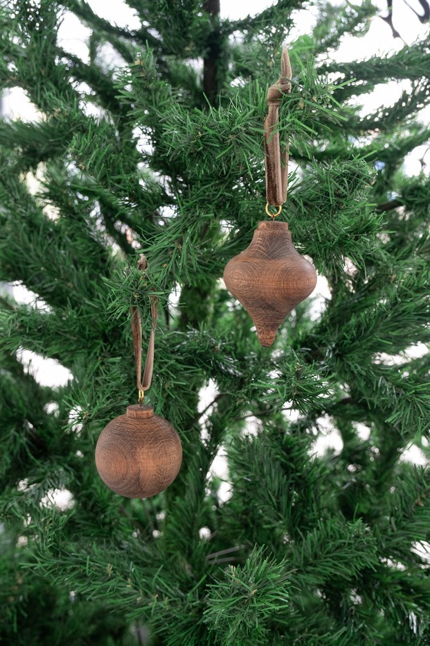 X Den.Interiors New Year's Wooden Set of 2 Top Topaç Christmas Tree Ornament