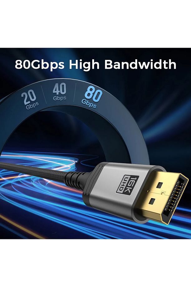 Displayport to Displayport Dp 2.1 Görüntü Aktarma Kablosu 16K@60Hz 80Gbps 3 Metre - 5