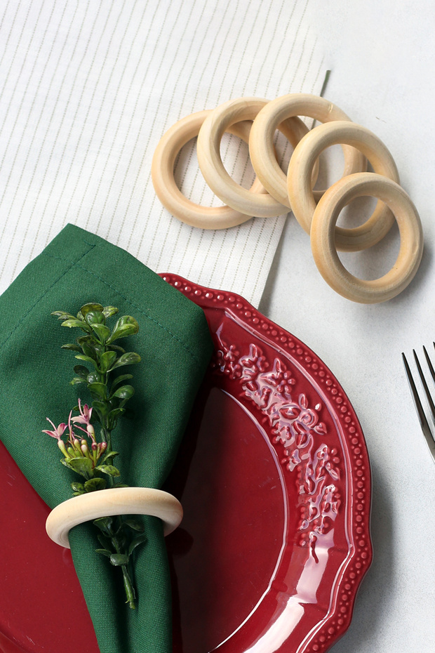 6-Piece Raw Wood Color, Presentation Natural Napkin Holder, Ring Napkin Ring Macrame Ring