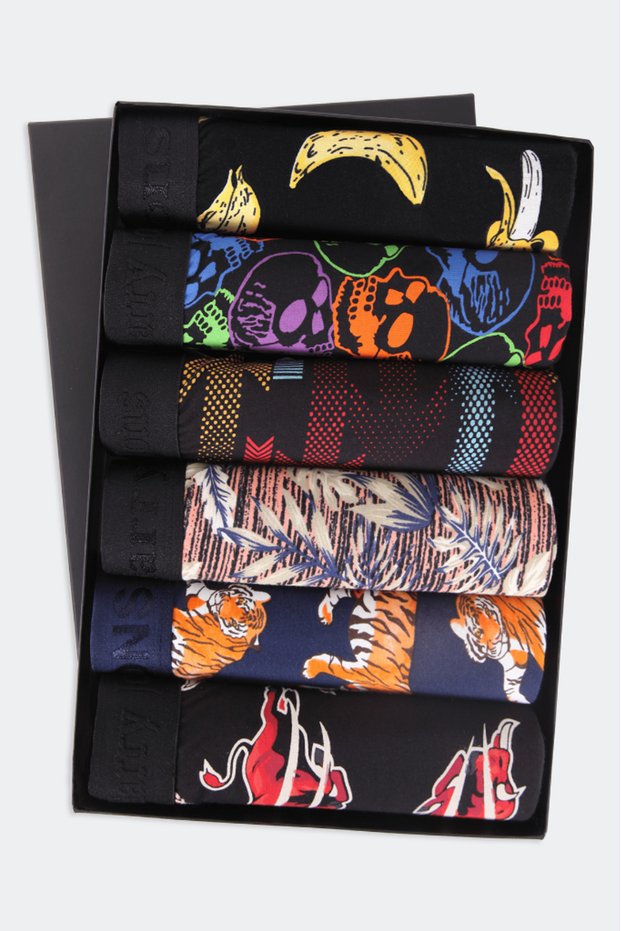 Men's 6-Piece Patterned Colorful Cotton Premium Pack Boxers
