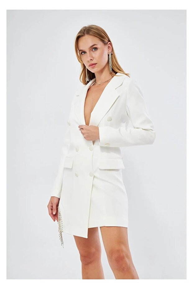 Women's Black Stone Tassel Jacket Dress