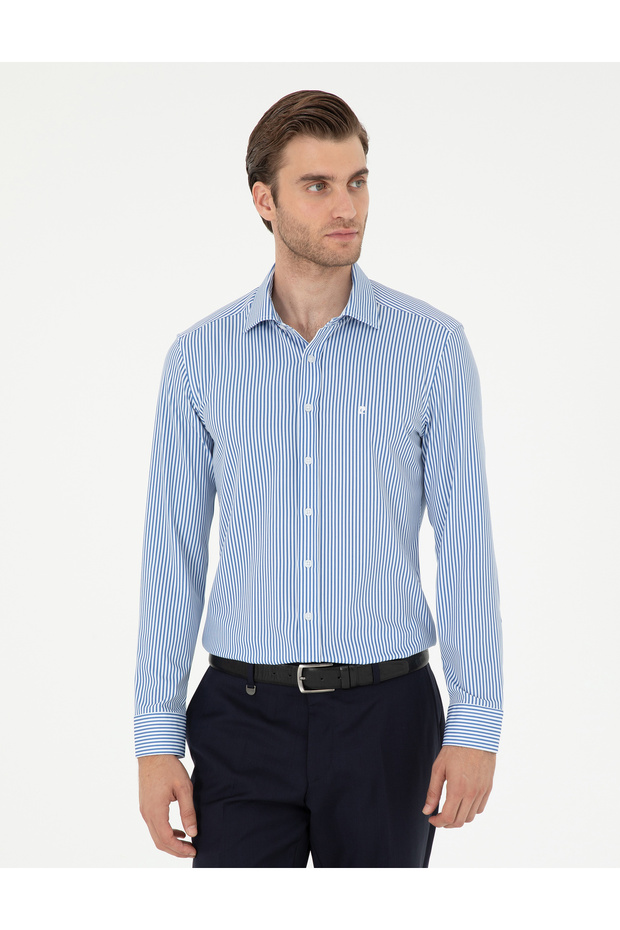 Blue Lycra Extra Slim Fit Long Sleeve Shirt 50294171-Vr036