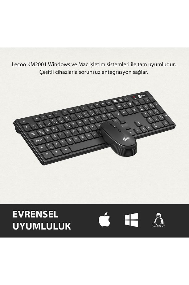 Km2001 Kablosuz Türkçe Q Klavye & Mouse Set Siyah - 5