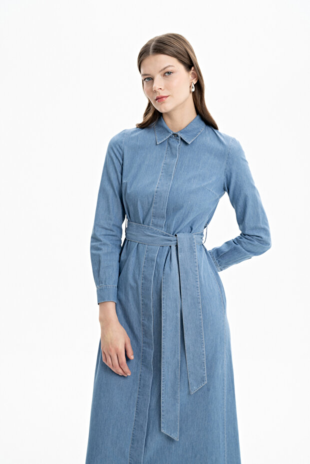Jean Uzun Gömlek Elbise - 4