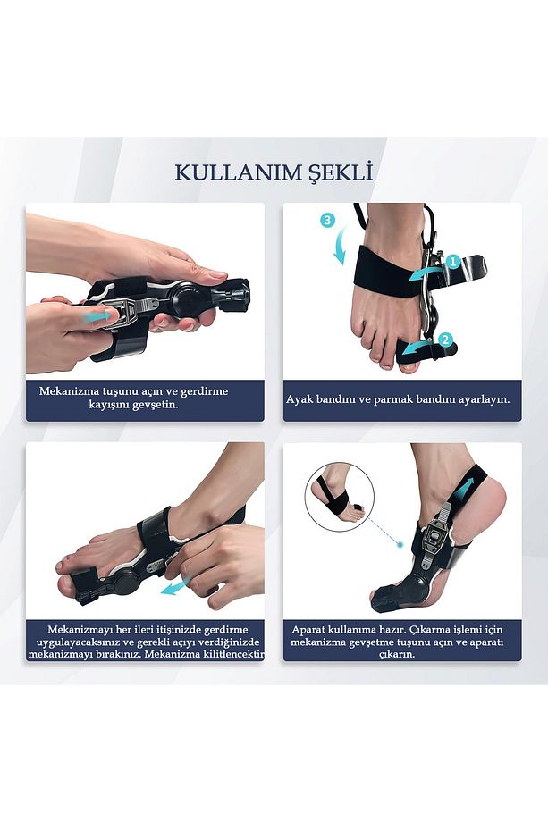 Halluks Valgus Bunyon Gece Ateli Ayarlı Ayak Baş Parmak Kemik Eğriliği Çıkıntısı Düzeltici Aparat - 6