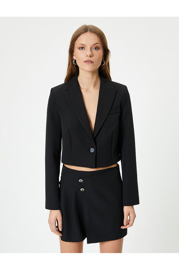 Kısa Blazer Ceket Tek Düğmeli - 3
