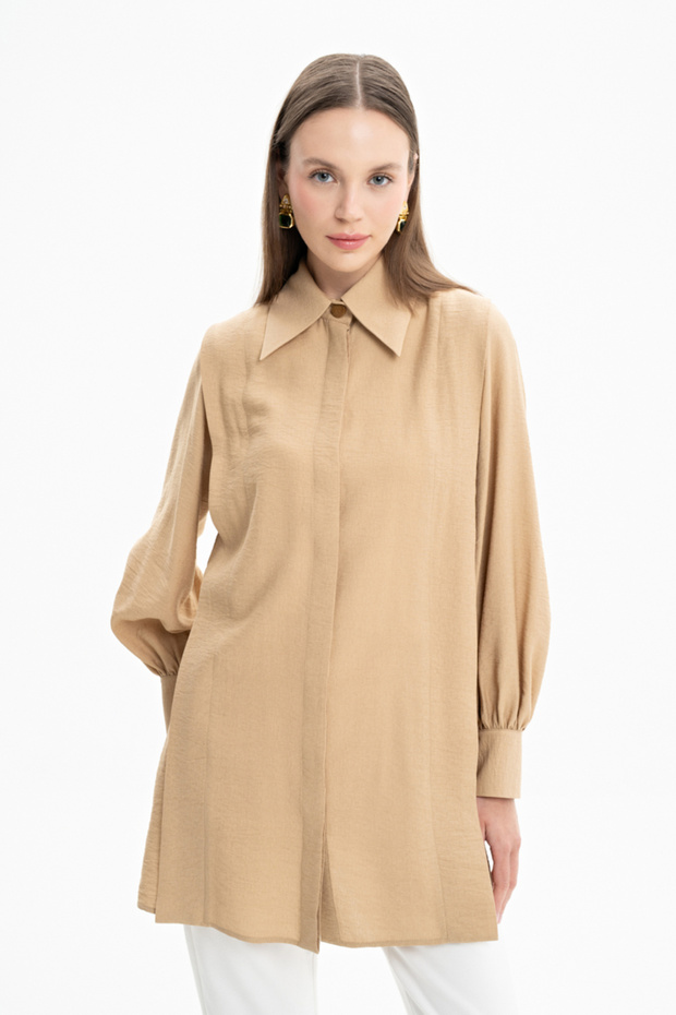 Geniş Yaka Keten Tunik - 1