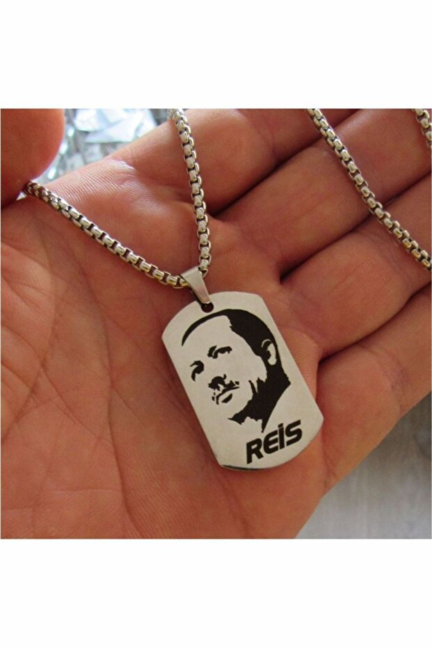 Recep Tayyip Erdogan Figured Reis Written Steel Imprint Necklace