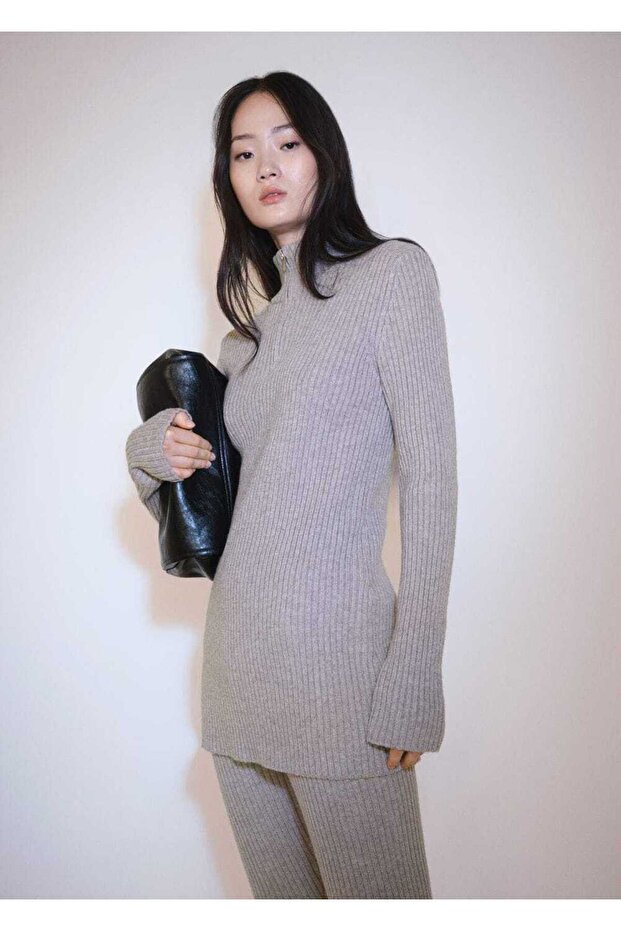 Fermuarlı fitilli kazak - 1