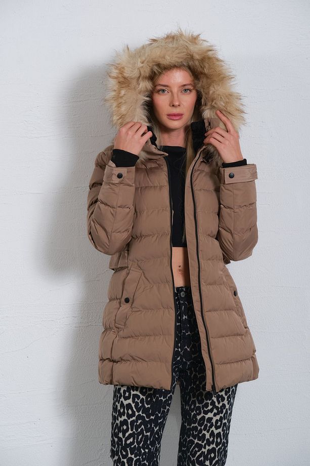 Vizon Çıkabilir Suni Kürklü Kapüşon, Su Iticili Kumaş, Kadın Anorak Mikro Mont Kaban @jasmin - 5