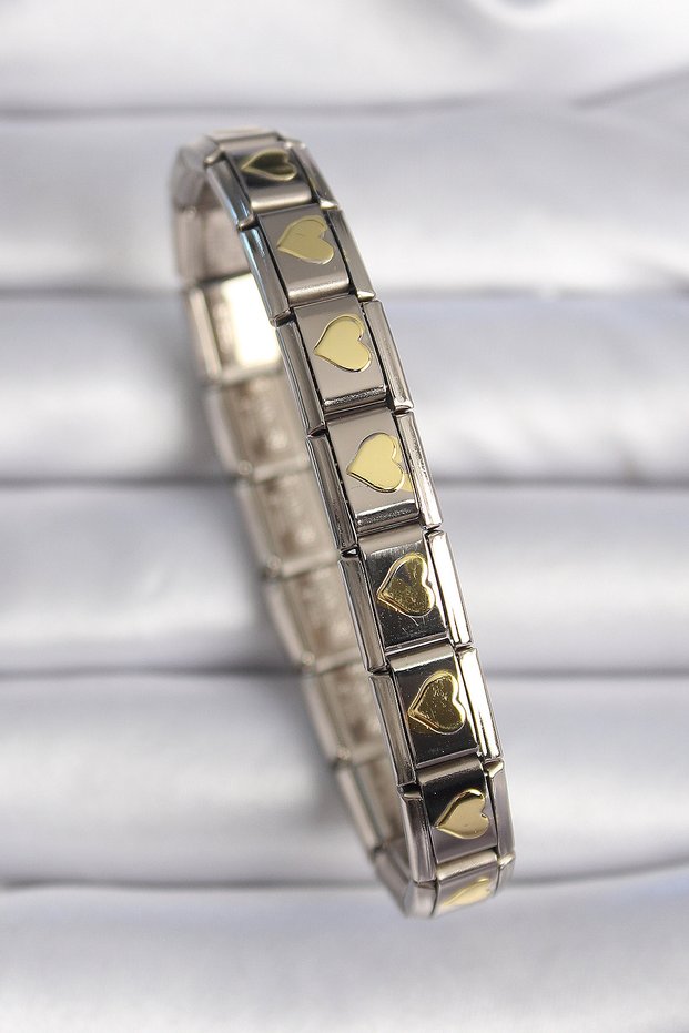 316L Steel Silver Color Gold Star Embroidery Nomination Charm Bracelet