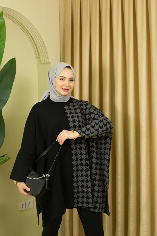 triko kaz ayağı panço tunik - 5