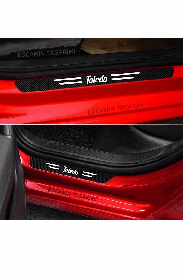 Seat Toledo Karbon Kapı Bagaj Eşik Koruyucu Folyo Seti Şık ve Çizik Koruyucu Toledo Yazılı - 6