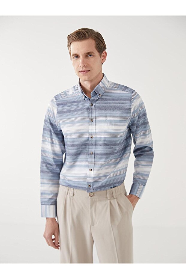 LCWAIKIKI Classic Regular Fit Long Sleeve Striped Men's Shirt