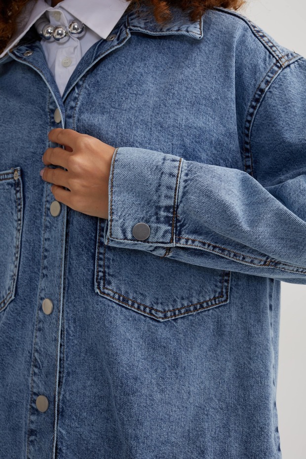 CASTDO Kadın Mavi Oversize  Jean Ceket - 5