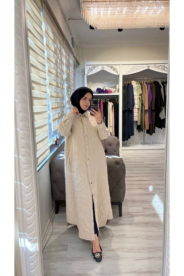 İNVEE 7039 Kapitone Kap - Bej - 5