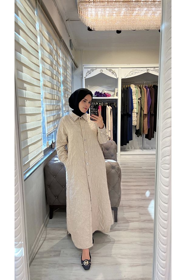 İNVEE 7039 Kapitone Kap - Bej - 1