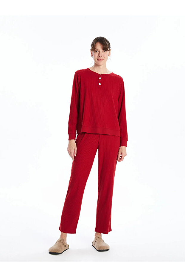 Bisiklet Yaka Kadın Pijama Takımı - 4