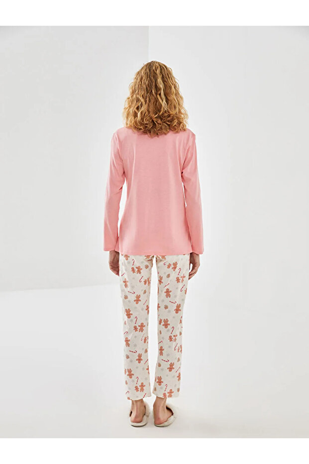 LCW DREAM Ekru Bisiklet Yaka Baskılı Hamile Pijama Takımı - 4