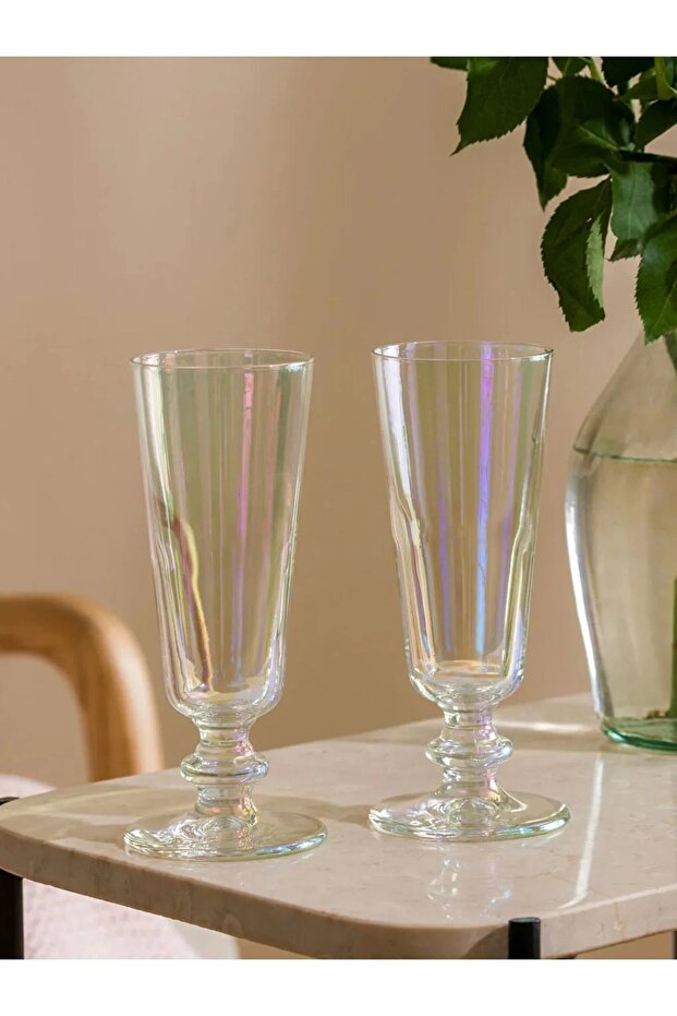 HOME Açık Mor Renkli Desenli Ayaklı Cam Bardak Seti 2'li 180 Ml - 2