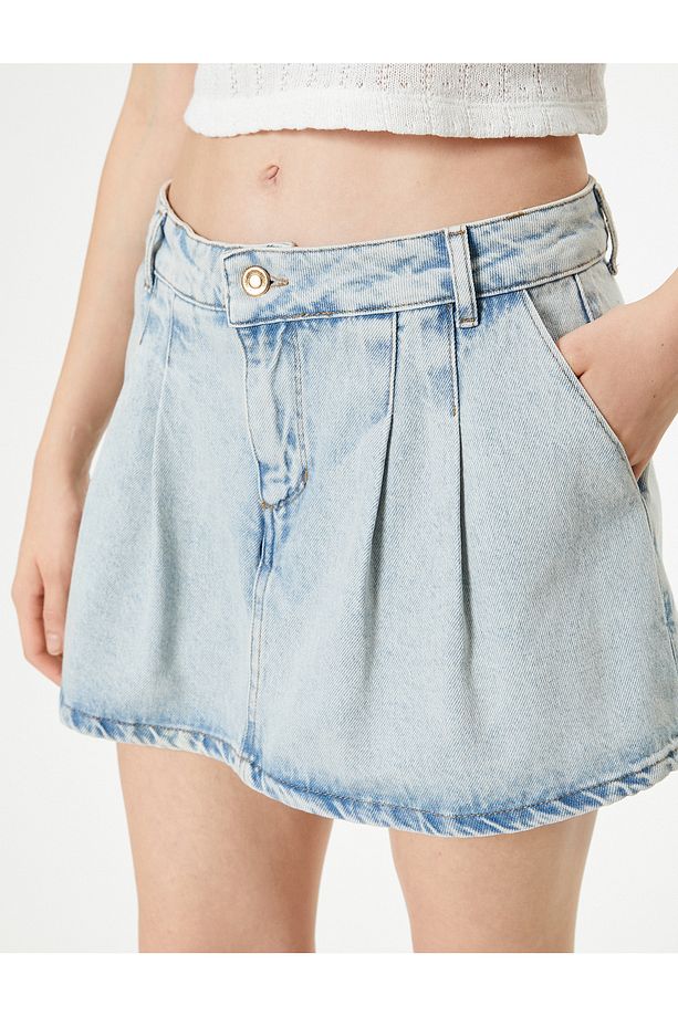 Mini Kot Şort Etek Pileli Cepli Rahat Kalıp - 5