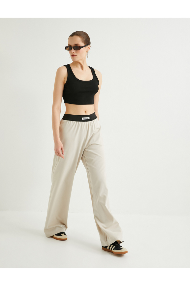 Wide Leg Trousers Elastic Waist Color Contrast Viscose Fabric Mixed