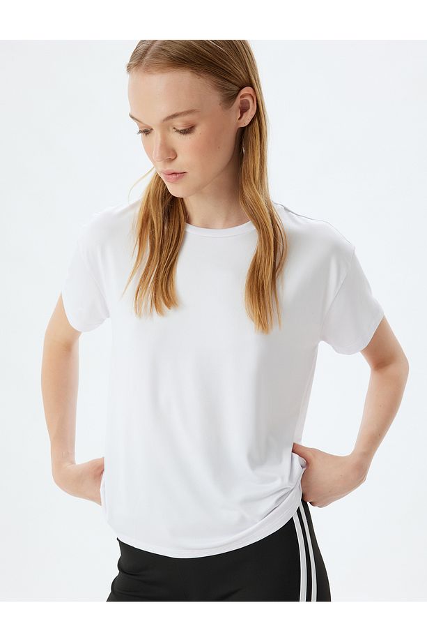 Oversize Spor Tişört Basic Bisiklet Yaka Kısa Kollu - 1