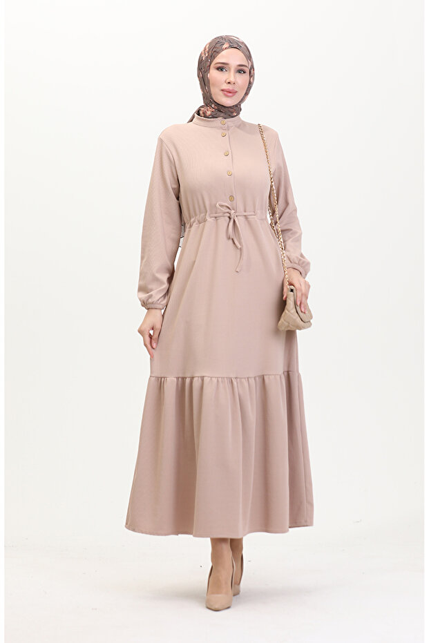 Twist Fabric Ribbed Half Button Dress 0526-04 Mink