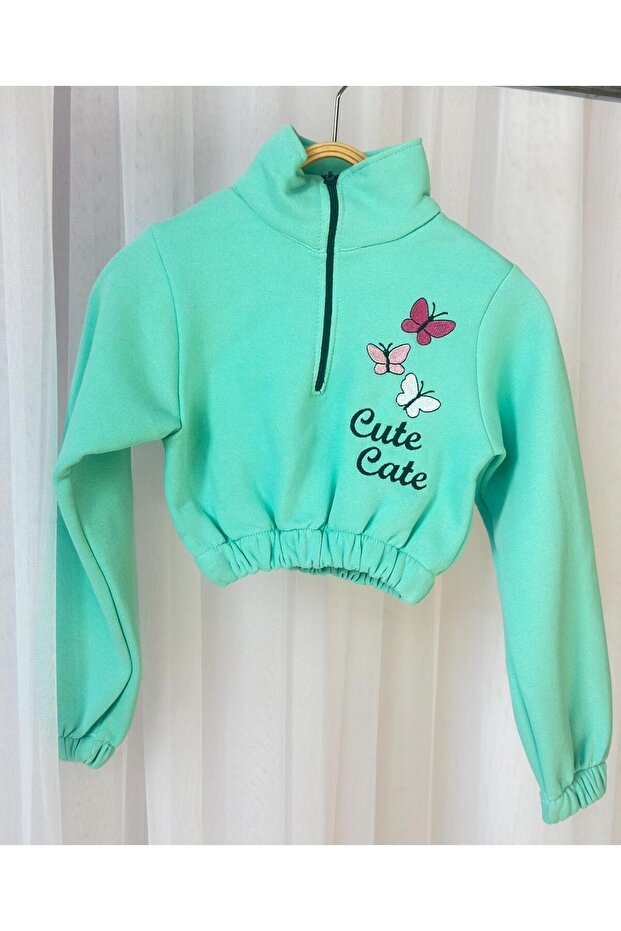 Girls Butterfly Embroidered Crop Tracksuit Set