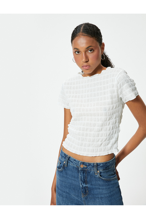 Short Sleeve T-Shirt Textured Crew Neck Slim Fit