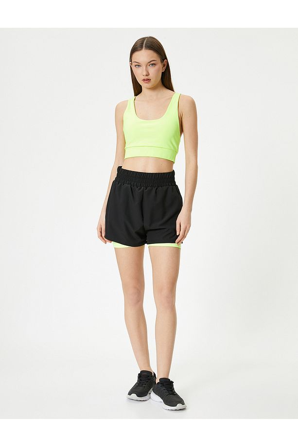 Taytlı Şort Mini Yüksek Bel Renk Bloklu Slim Fit - 2