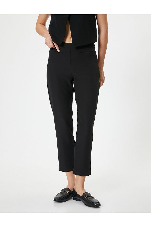 Cigarette Kumaş Pantolon Yüksek Bel Slim Fit Krep Kumaş - 3