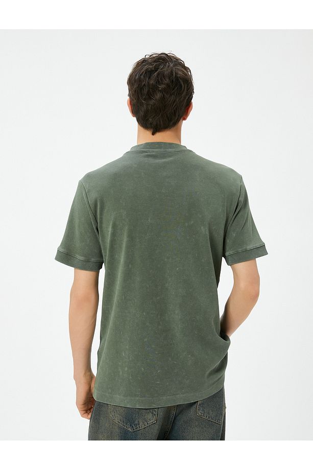 Oversize Yıkamalı Tişört Bisiklet Yaka Kısa Kollu - 4