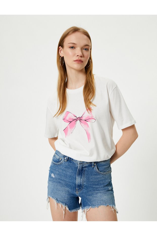 Cotton Bow Printed - Crew Neck Short Sleeve Relax Fit T-Shirt