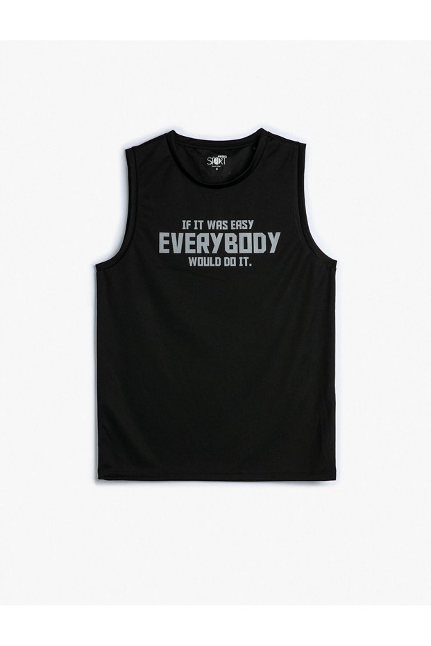 Sports Tank Top Comfortable Cut Slogan Printed Crew Neck