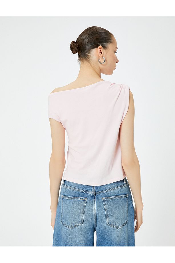 Tek Omuz Üst Omzu Açık Drapeli Slim Fit Pamuklu - 4