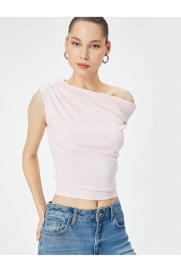 Tek Omuz Üst Omzu Açık Drapeli Slim Fit Pamuklu - 1
