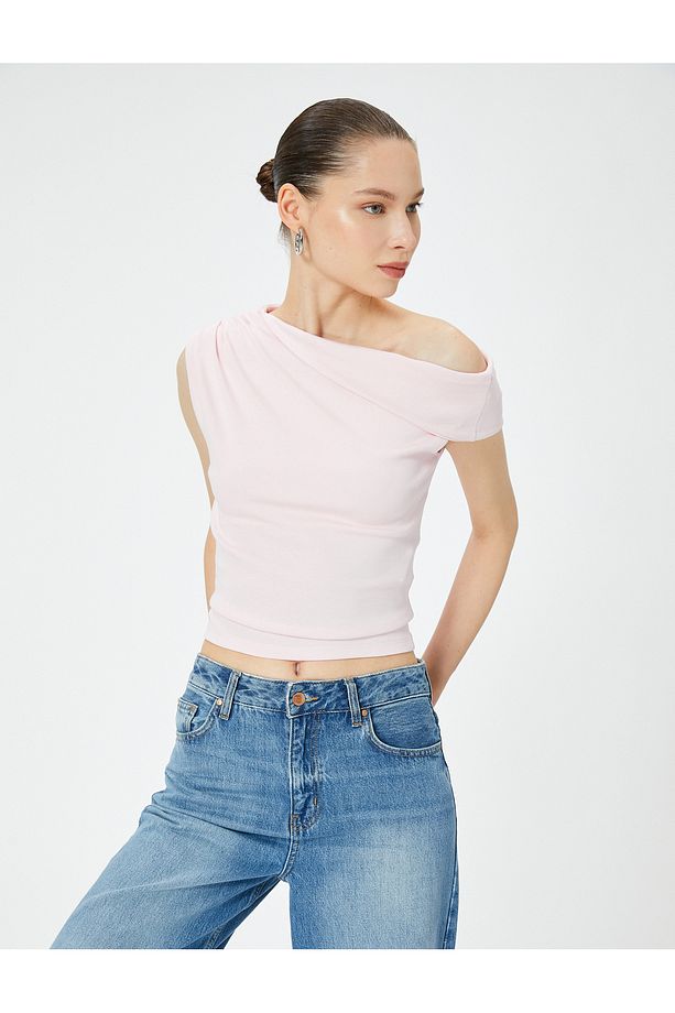 Tek Omuz Üst Omzu Açık Drapeli Slim Fit Pamuklu - 3