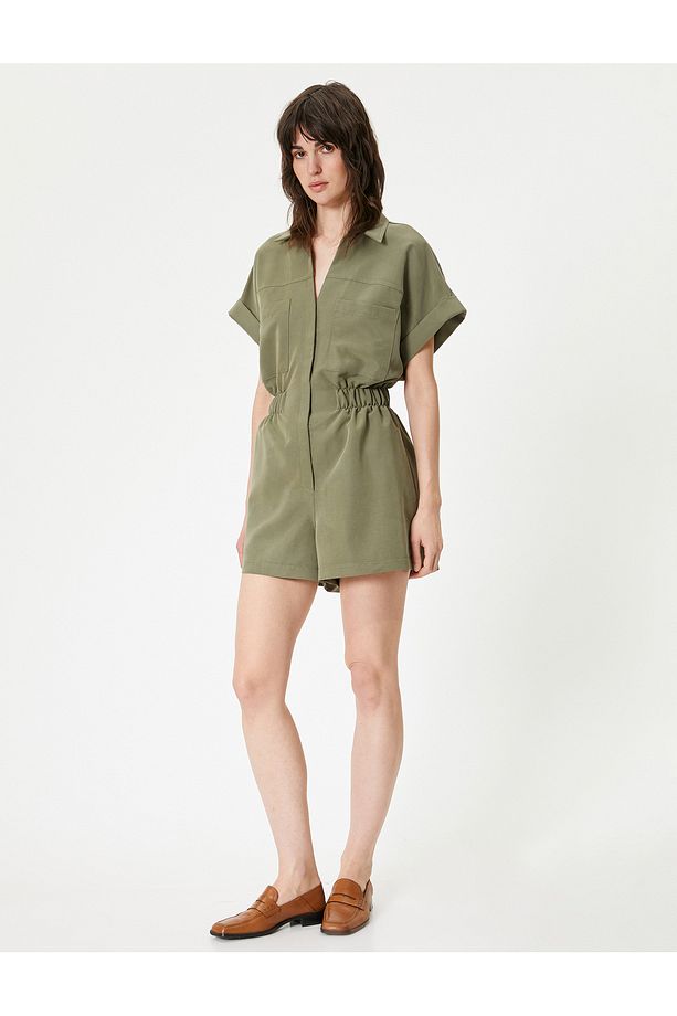 Oversize Şort Tulum Gipeli Cep Detaylı Kısa Kollu - 2
