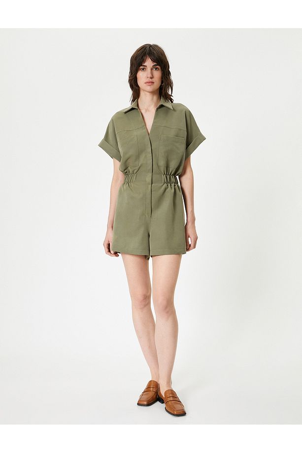 Oversize Şort Tulum Gipeli Cep Detaylı Kısa Kollu - 3