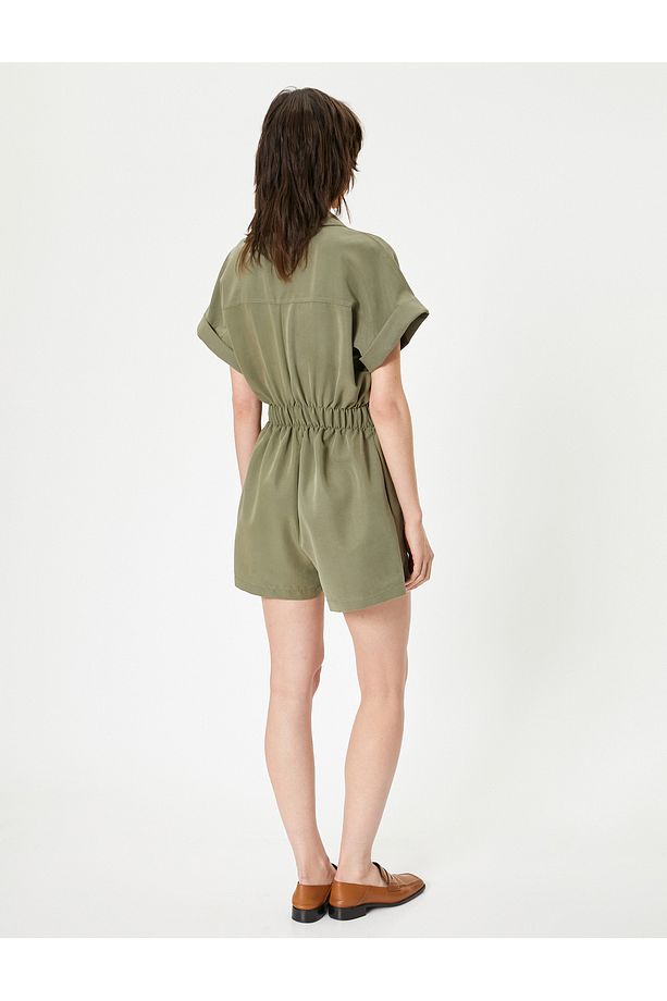 Oversize Şort Tulum Gipeli Cep Detaylı Kısa Kollu - 4