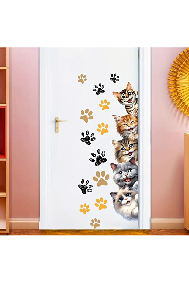 Sevimli Kedi Pati Baskılı Duvar Stickerı - 3