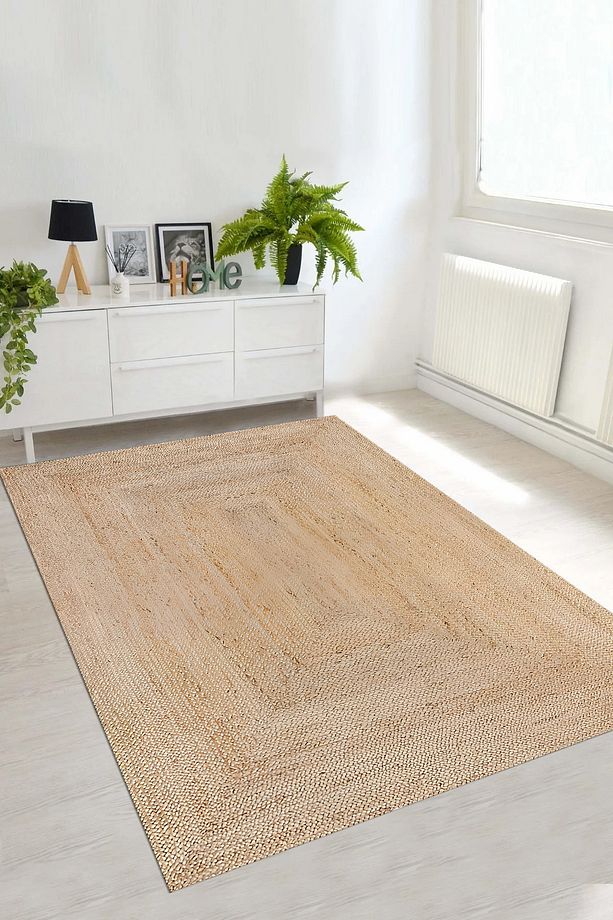 Dijital Kaymaz Taban Jüt Sade Modern Yıkanabilir Yolluk Mutfak Salon Halısı, JÜT-54-KREM, - 8