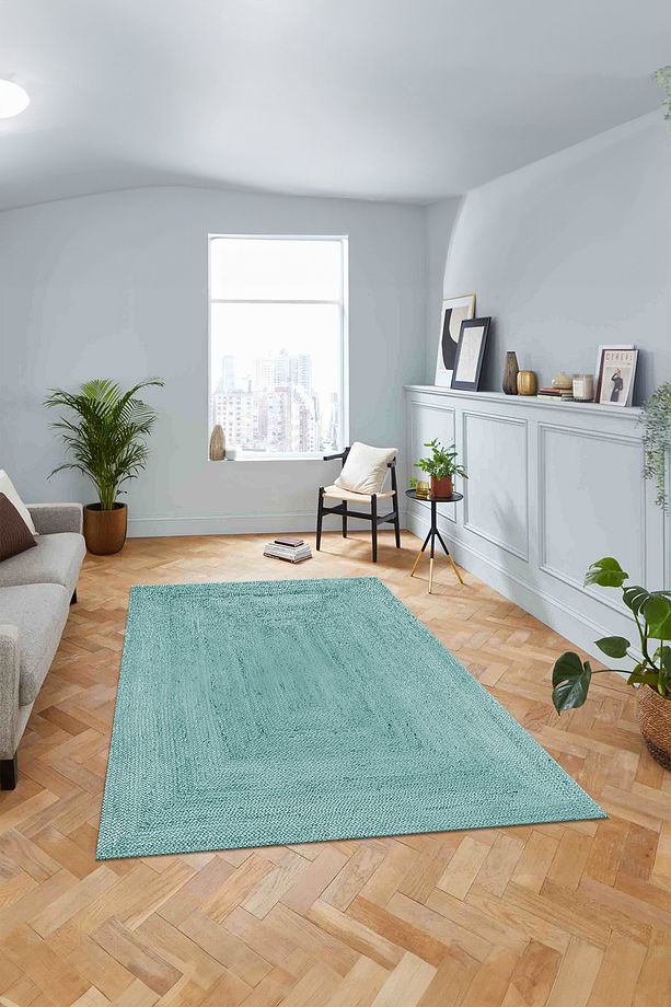 Dijital Kaymaz Taban Jüt Sade Modern Yıkanabilir Yolluk Mutfak Salon Halısı, JÜT-54-MAVİ, - 3